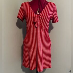 ZARA red & white striped mini dress with tie detail